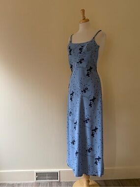 Vintage 90s Dalmys Blue Floral Midi/Maxi Slip Dress